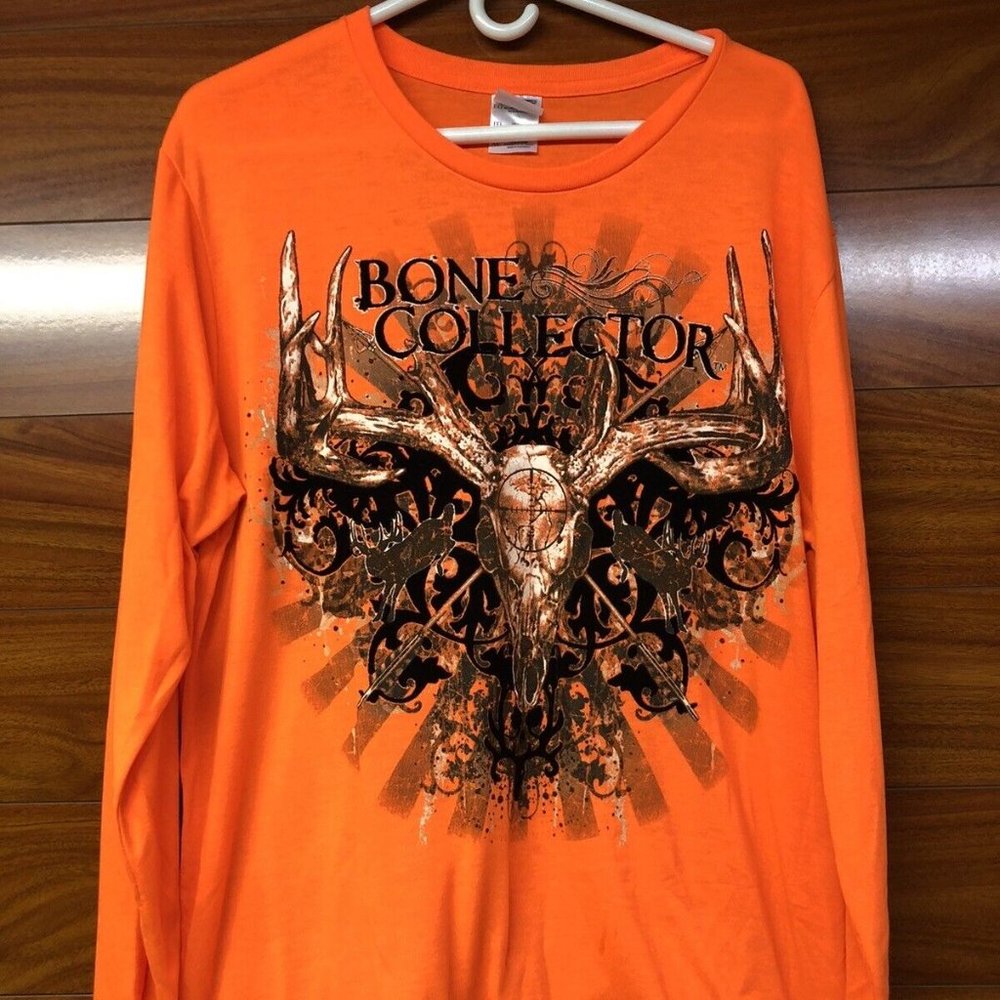 Bone Collector Blaze Orange Long Slv T-shirt hunting hunter safety Deer Sz XL
